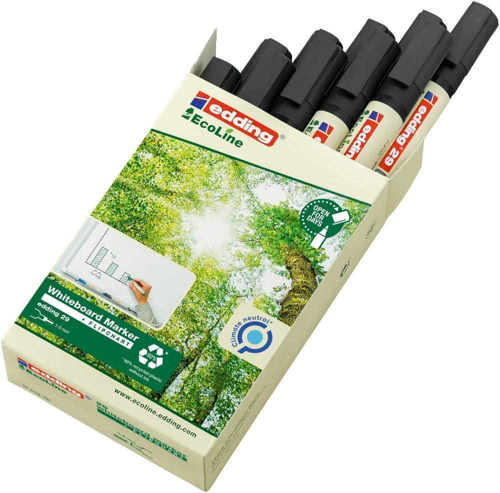 10er Set Whiteboardmarker EcoLine EDDING® 29 - schwarz - klimaneutrales Produkt
